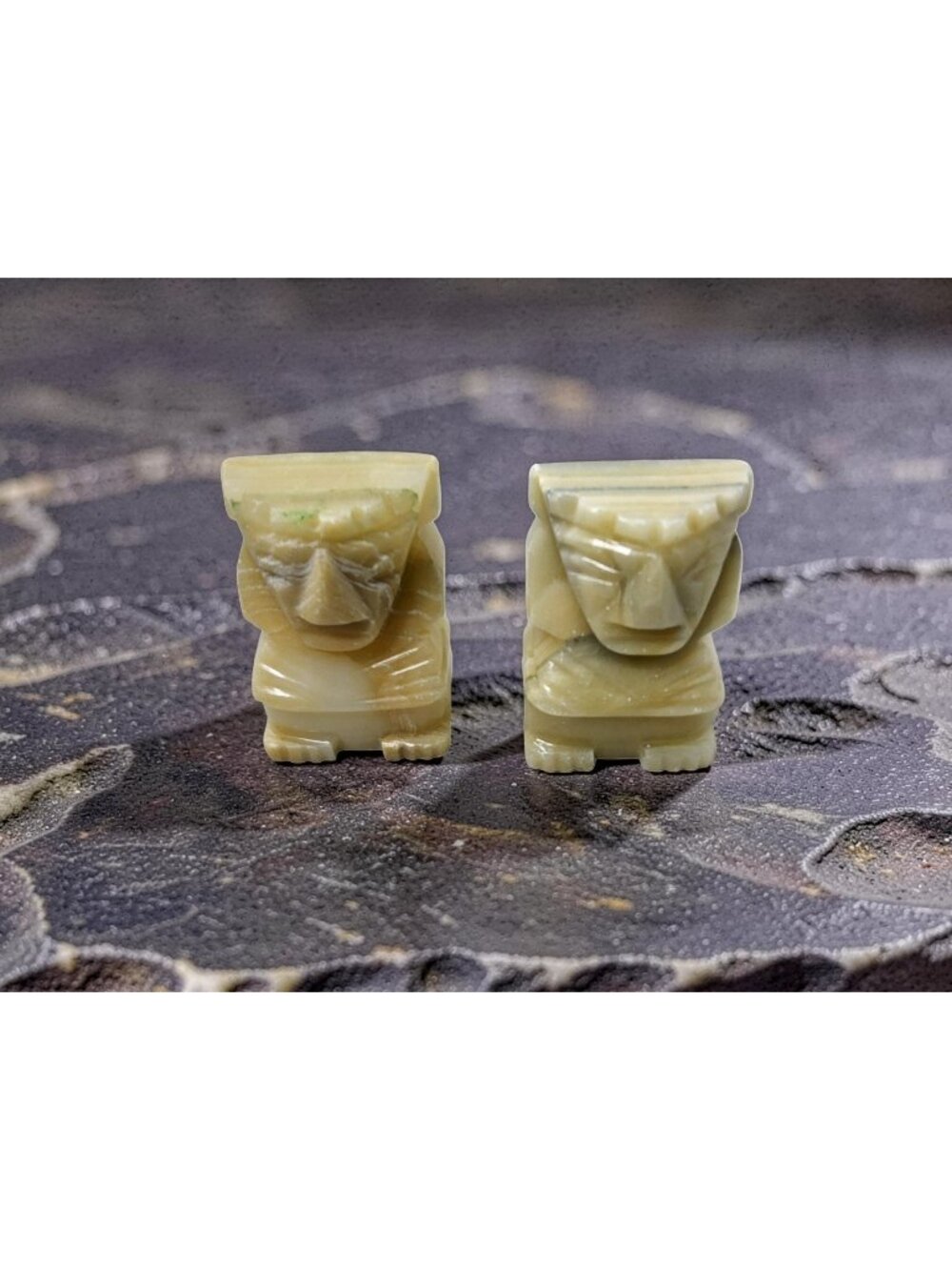 Vintage Onyx Aztec Totem Bookends, Heavy Stone Decor